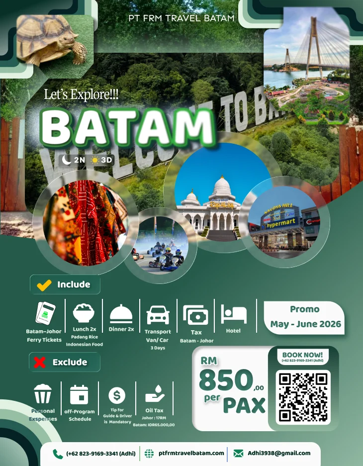 Batam 3 days 2 nights tour package itinerary 2026 by PT FRM Travel Batam